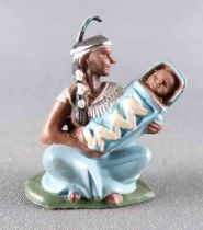 Britains Herald - Indian - Footed Seated Squaw with Baby (Blue) (ref ?)