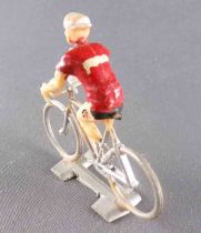 Cofalu (Années 60) - Cycliste Plastique - Equipe Rouge Bande Blanche Bidon Main Droite