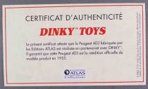 Dinky Toys Atlas 24B Peugeot 403 Noire Neuf Boite avec Fascicule & Certificat