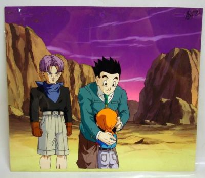 Dragon Ball Z by Toei Animation Co., Ltd. Super Saiyan Goku in Saiyan  Battle Armor PAN Animation Cel with Hand-painted Original Background  穿撒亞人戰鬥服的超級撒亞人孫悟空（移動定位