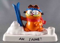 Garfield - Pencil Holder Ah....J\'aime! - Office Item with Bully PVC Figure - Garfied with Ski