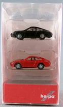 Herpa 065122 Ech N 1/160 2 Automobiles Porsche 911 (1 Noire & 1 Rouge) Neuves Boite