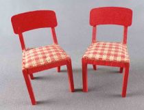 Lundby of Sweden # 2511 - Continental Kitchen 2 x Red Wooden Chairs with Red & White Fabric Dolls House Furniture