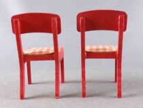 Lundby of Sweden # 2511 - Continental Kitchen 2 x Red Wooden Chairs with Red & White Fabric Dolls House Furniture