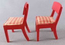 Lundby of Sweden # 2511 - Continental Kitchen 2 x Red Wooden Chairs with Red & White Fabric Dolls House Furniture