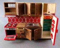 Lundby of Sweden # 9272 - Continental Kitchen Sink Unit Cooker & Storage Cupboard Red Wall Ceramic Dolls House Furniture