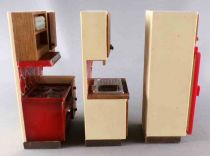 Lundby of Sweden # 9272 - Continental Kitchen Sink Unit Cooker & Storage Cupboard Red Wall Ceramic Dolls House Furniture