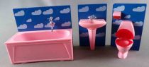 Lundby of Sweden - Salle de Bain Baignoire Lavabo Toilettes Murs Bleus Nuages Maison de Poupées