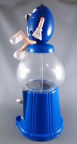 M&M\'s Candy Dispenser - Blue with Saluda al Rey Sign on Blue Counter Top Dispenser