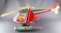 Obertoys - Red Cross Helicopter Tinplate & Plastique Pull Back Folding Wings