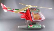 Obertoys - Red Cross Helicopter Tinplate & Plastique Pull Back Folding Wings