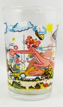 Pink Panther - Amora mustard glass 1983 - Pink chasing butterflies