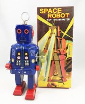 Robot - Mechanical Walking Tin Robot - Space Robot (sparkling) blue MS403A