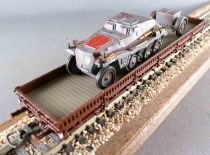 Roco 6743C Ho Sncf Wagon Plat Transport Engins Militaires WW2 Half Track Allemand Sd.Kfz 250 & Remorque en Métal sans Boite