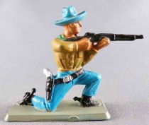 Starlux - Nestlé Kohler - Cow-Boys - Footed Firing Rifle Kneeling (Ochre & Light Blue) N° 134