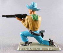 Starlux - Nestlé Kohler - Cow-Boys - Piéton Tireur Fusil Genoux (Ocre & Bleu ciel) N° 134