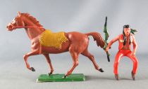 Starlux - Sioux Regular Series 1965 - Mounted Spear in hand (orange) brown trotting horse (ref 438)