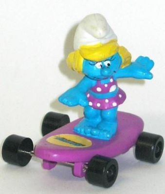 The Smurfs - Hardee's - Smurfette bathing dress on purple skateboard