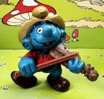 The Smurfs - Schleich - 20159 Cowboy Smurf player of violin (ochre hat & marron bow)