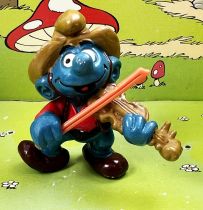 The Smurfs - Schleich - 20159 Cowboy Smurf player of violin (ochre hat & orange bow)