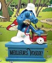 The Smurfs - Schleich - Smurf with phone \ Best Wishes\  (white base)