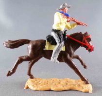 Timpo - Cow-Boys - 2nd Series - Mouted Firing Rifle Yellow Shirt Grey Legs Dark Brown Galloping Horse