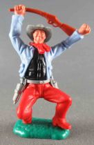 Timpo - Cow-Boys - 3rd Series - Footed Both Arm Raised (winchester) Black Shirt Blue Jacket Kneeling Black legs