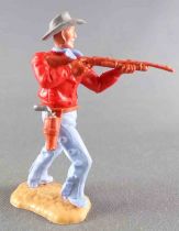 Timpo - Cow-Boys - 3rd Series - Footed Firing Rifle Red Shirt Advancing Light Blue Legs