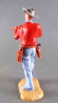 Timpo - Cow-Boys - 3rd Series - Footed Firing Rifle Red Shirt Advancing Light Blue Legs