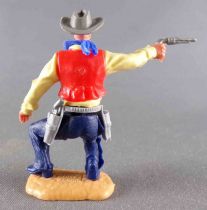 Timpo - Cow-Boys - 3rd Series - Footed Right Arm Outstretched (pistol) Yellow Shirt Red Waistcoat Kneeling Black Legs