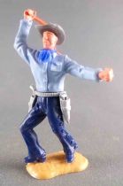 Timpo - Cow-Boys - 3rd Series - Footed Right Arm Raised (Whip) Light Blue Shirt Royal Blue Advancing Legs