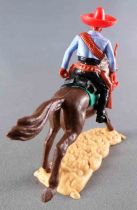 Timpo - Mexicans - Mounted (Moulded Belt) Left Arm Down Light Blue Jacket (Winchester) Black Legs Dark Brown Galloping Horse