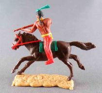 Timpo Indians 2nd Series (moulded weapon) Mounted Firing Rifle Red Legs Green Feather Dark Brown Galloping (long) Ho