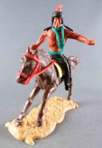 Timpo Indians 2nd Series (moulded weapon) Mounted with Knife Black Legs Brown Red Feather Dark Brown Galloping (long) Horse