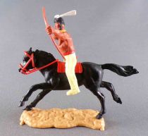 Timpo Indians 2nd Series (moulded weapon) Mouoted Archer Yellow Legs White Feather Black Galloping (long) Horse