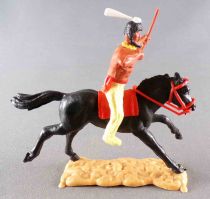 Timpo Indians 2nd Series (moulded weapon) Mouoted Archer Yellow Legs White Feather Black Galloping (long) Horse