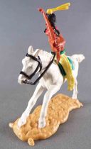 Timpo Indians 2nd Series (moulded weapon) Mouoted Archer Yellow Legs Yellow Feather White Galloping (long) Horse