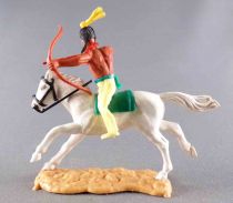 Timpo Indians 2nd Series (moulded weapon) Mouoted Archer Yellow Legs Yellow Feather White Galloping (long) Horse