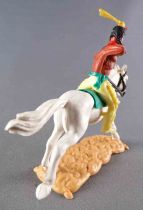 Timpo Indians 2nd Series (moulded weapon) Mouoted Archer Yellow Legs Yellow Feather White Galloping (long) Horse