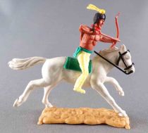 Timpo Indians 2nd Series (moulded weapon) Mouoted Archer Yellow Legs Yellow Feather White Galloping (long) Horse