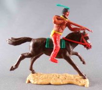 Timpo Indiens 2ème Série (arme fixe) Cavalier Tireur Fusil Jambes Rouges Plume Verte Cheval Brun Galop Long