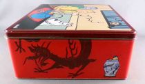 Tintin - Delacre Tin Cookie Box (Square) - Tintin Drinking Tea The Blue Lotus